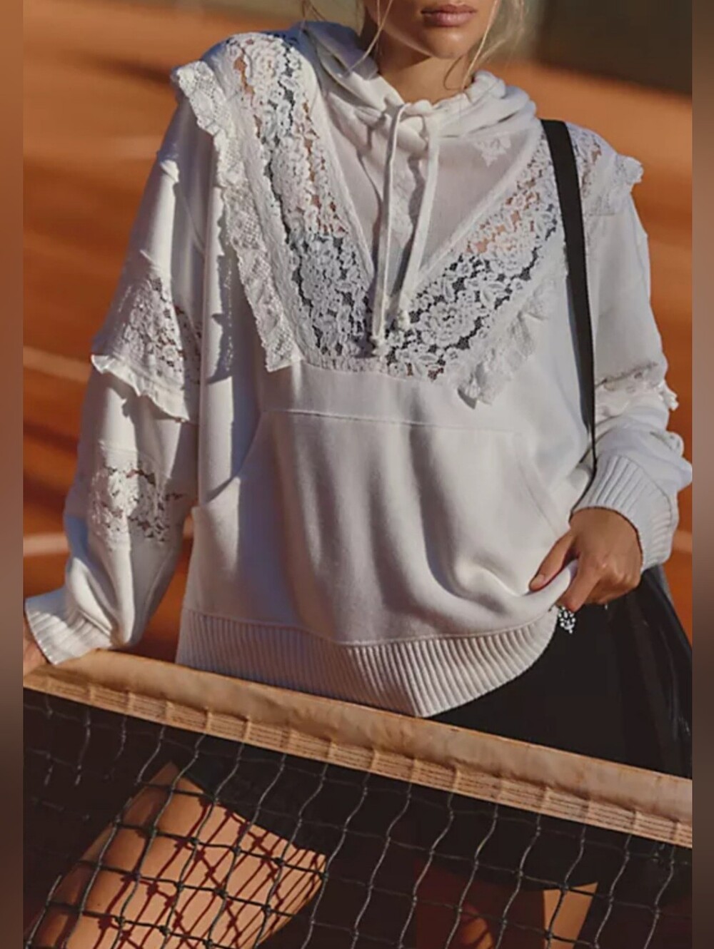 New Free People Movement Sweatshirt Hooded With Lace Detailing - Picture 3 of 12
